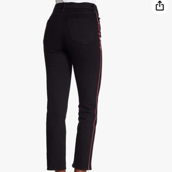 Rag & Bone High Rise Cigarette Ankle Jeans Black with Pink Logo Stripe Size 30 - Picture 3 of 10